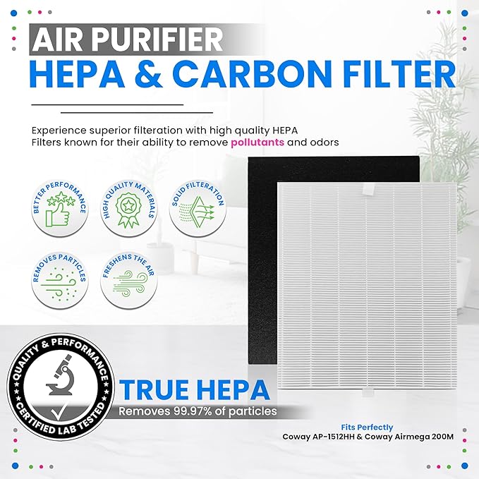Bagean AP-1512HH Filter Compatible with Coway Airmega AP-1512HH & 200M Air Purifier - Fit Coway Filter Replacement - H13 True HEPA Filters Removes 99.97% particles Freshens the Air (3 HEPA + 6 Carbon)