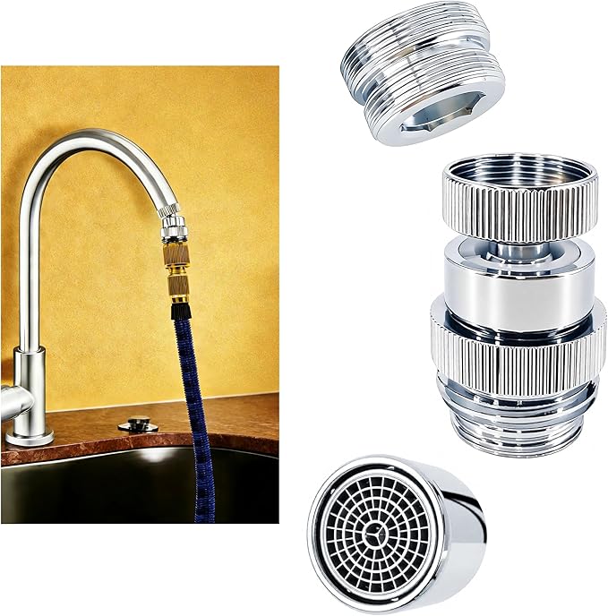 3/4 Inch GHT thread Garden Hose Adapter with Aerator, 360 Degree Swivel Faucet to Garden Hose Adapter,Sink Garden Hose Attachment Connection for Bathroom Kitchen