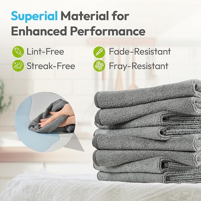 Microfiber Cleaning Cloth 12"X12" 24 Pack Grey Lint Free Microfiber Towels for Cars-Extra Thick, Streak-Free, Fast Absorbent - Reusable Multi-Purpose Housekeeping Rags for Cars