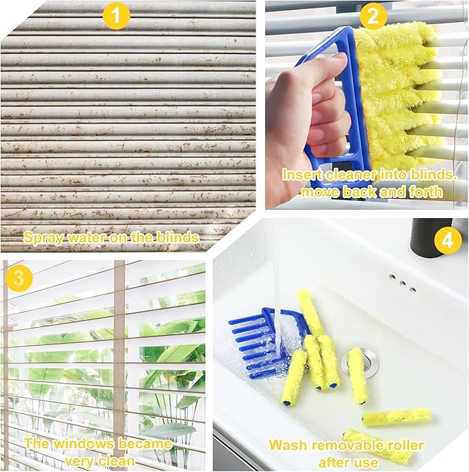 JIEYAO 2PCS Blind Cleaner Tools, Microfiber Window Blind Duster Washable 7-Finger Blind Cleaner Tool Duster for Window Blinds Air Vents Fans Venetian Shades Dust Dirt