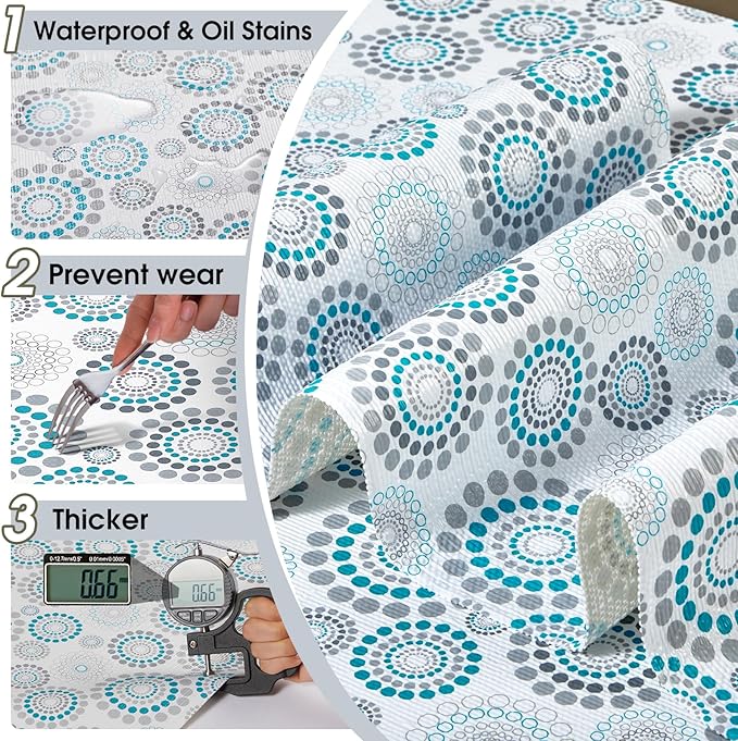Drawer and Shelf Liner, Non-Slip Kitchen Cabinet Liners Non-Adhesive Thick Strong Grip Waterproof Washable Mats Protect Dresser Shelves Cupboard Bathroom Cabinets, Spiral, 24 in X 10 FT
