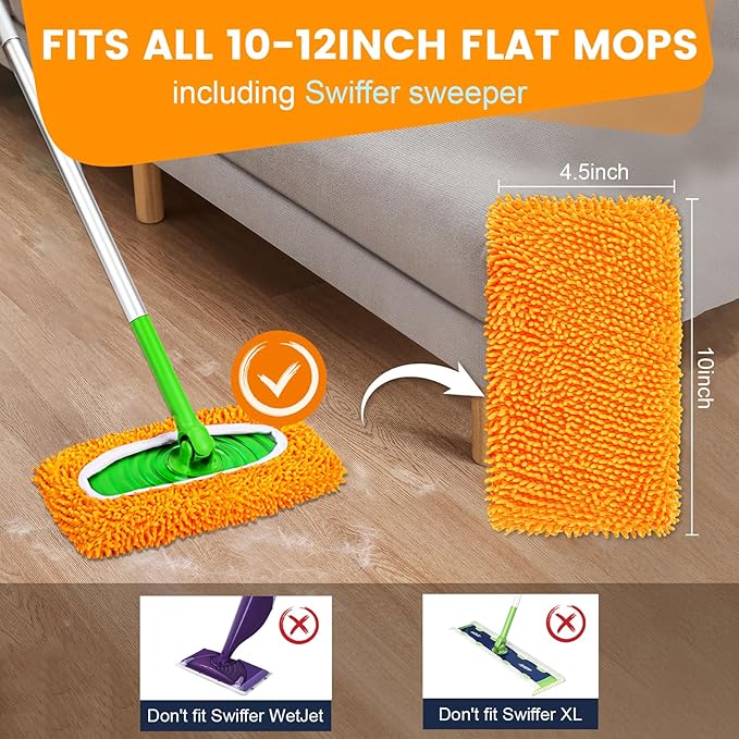 6Pcs Reusable Microfiber Mop Pads Compatible with Sweeper Mop, Replacement Wet Mopping pad Refills & Washable Dry Sweeping Cloths for Surface/Hardwood Floor Cleaning(Orange)