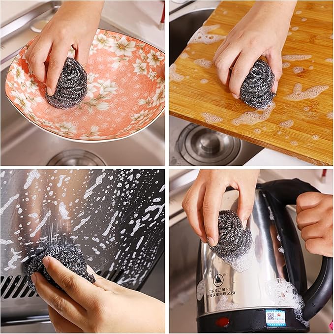 48 Pack Stainless Steel Scourers Sponges,Steel Wool scrubbers for stoves, pots, Cooker Hoods, etc. That are Difficult to Clean (48 Pack-Small 10 gram)