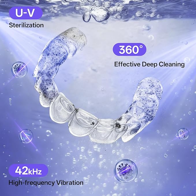 Ultrasonic Jewelry Cleaner Machine with U-V Light, Detachable Retainer Cleaner for Jewelry, Retainers, Dentures, 42kHz Ultrasonic Cleaner with 3 Modes, Waterproof, for family, White