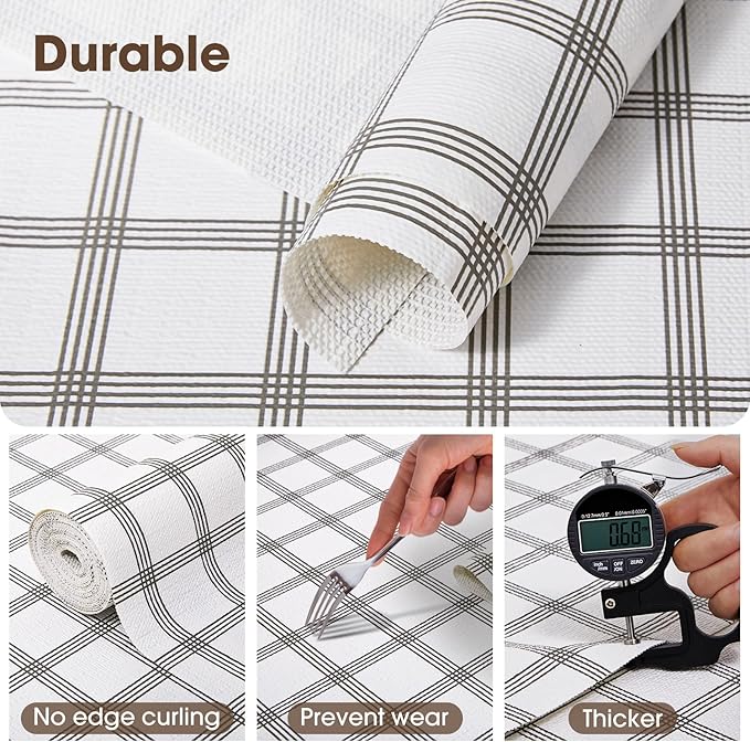 Drawer and Shelf Liner, Non-Slip Kitchen Cabinet Liners Non-Adhesive Thick Strong Grip Waterproof Washable Mats Protect Dresser Shelves Cupboard Bathroom Cabinets, White Stripes, 10 in X 20 FT