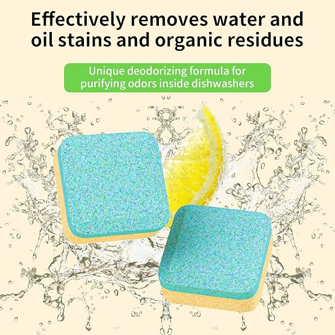 Dishwasher Cleaner and Deodorizer Tablets, 24 Pack - Helps Remove Limescale & Odor, Prevents Buildup in Pipes, Safe for All Dishwashers, Lemon Scent - 12 Month Supply