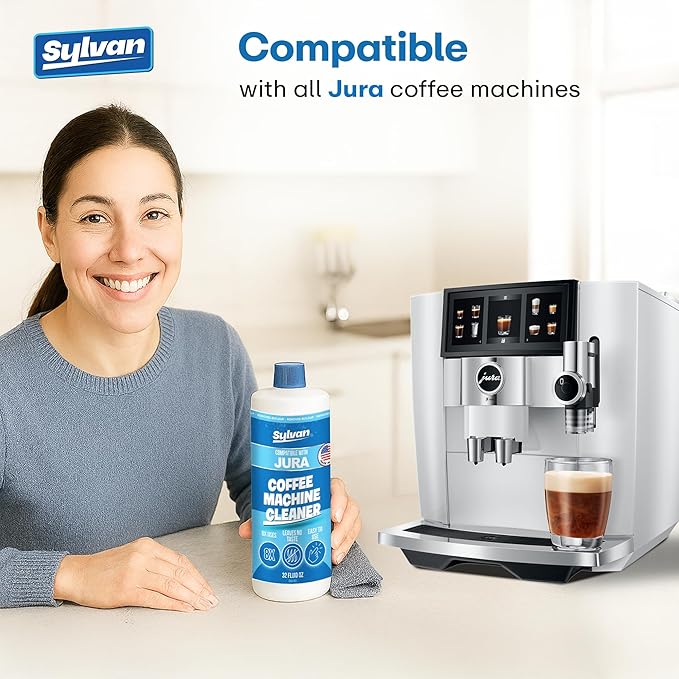Jura Compatible Descaling Solution | Free Cleaning Cloth | 12 Month Supply | Made in the USA | Descaler for all Jura Machines | 32 Oz | Coffee Machine Cleaner for Coffee Makers | Descales and Cleans