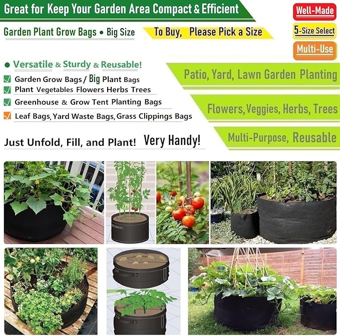 3-Pack 75 Gallon Thickened Plant Grow Bags Large (34x20 in) Heavy Duty Garden Bag Fabric Plant Pots for Tomato,Potato Planter,Herbs Veggies Planting,Flower Pots,Barrel Planter,Leaf Bag,Yard Waste Bags