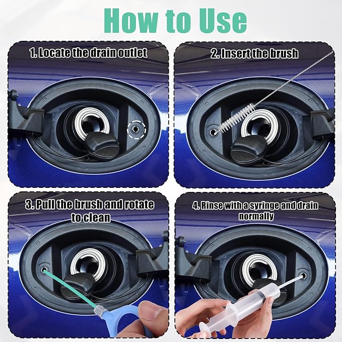 6pcs Car Auto Sunroof Drain Cleaning Tool Kit, Round Handle 5m/196.85in Long Soft Pipe Cleaner Brush Unclogger with Syringe & Hose for Car Wiper Sun Roof Trunk Drains Hole