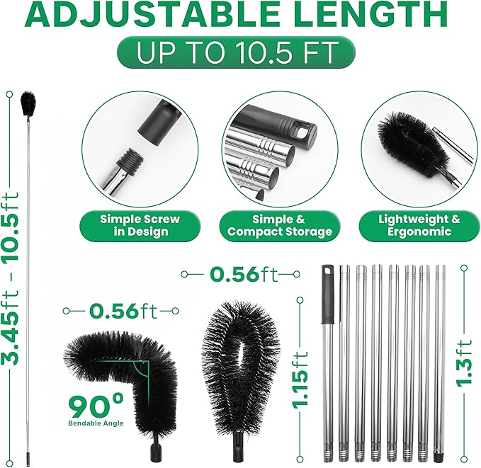 Premium Gutter Cleaning Tools from The Ground - 10.5 ft Long Adjustable gutter Cleaner & Brushs No Ladder Needed Branches And Debris from Gutters Clean Out Tool Makes it Easy To Clean Leaves.