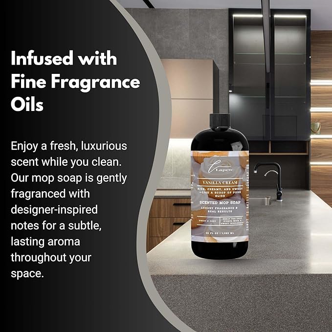 Luxury Floor Cleaner, Scented Mop Soap Concentrate | Hard Floor Cleaner for Tile, Vinyl, Laminate, LVP & Sealed Hardwood | Low-Foam, Streak-Free | 36 oz | Vanilla Cream