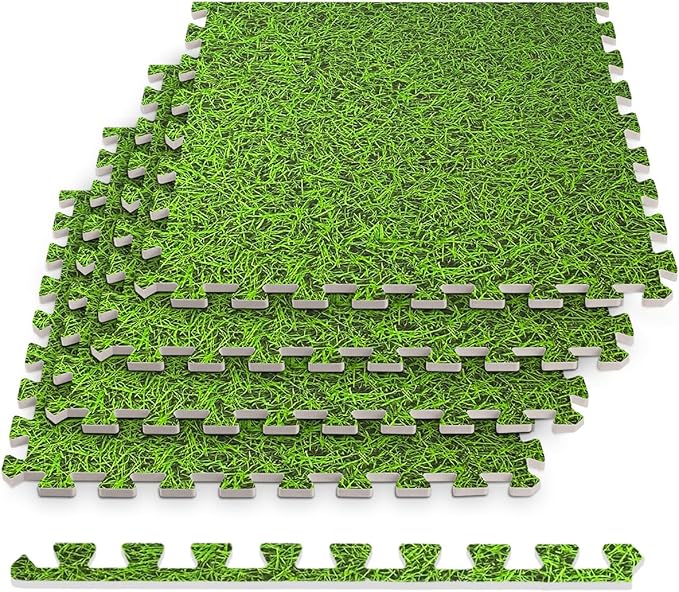 HomeCube USA 3/8 Inch Thick Interlocking Wood Grain Foam Floor Tiles for Home, Office, Workout Equipment Space, Commercial Areas, Anti-Fatigue Flooring Padding 24x24 in, Green Grass, 32 SQ Ft -8 Tiles