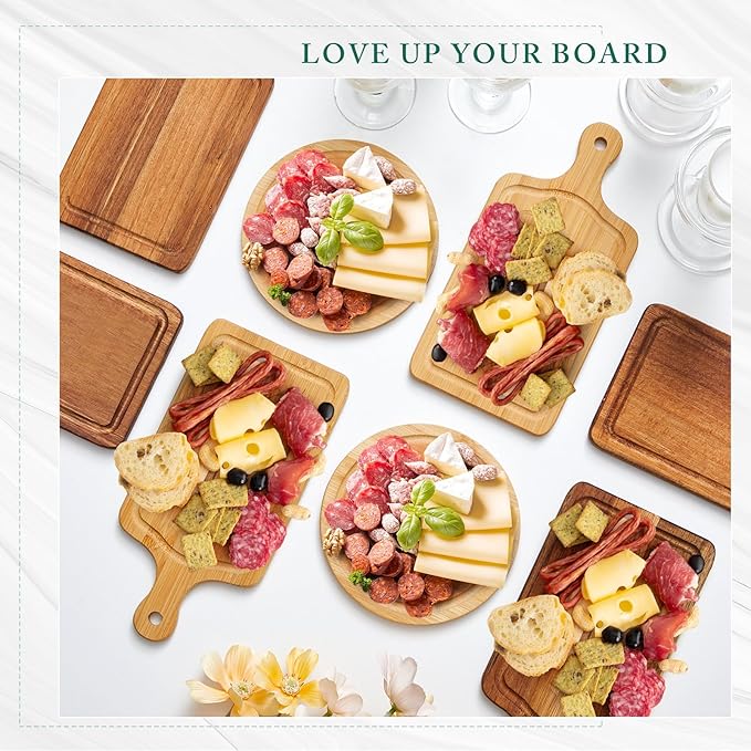 90 Set Bridal Baby Shower Cheese Prizes Wooden Square Board Gift Set Knives Forks Thank You Tag with Box for Guests for Valentines Bridal Baby Shower Housewarming (Acacia Color) (Bamboo Color)
