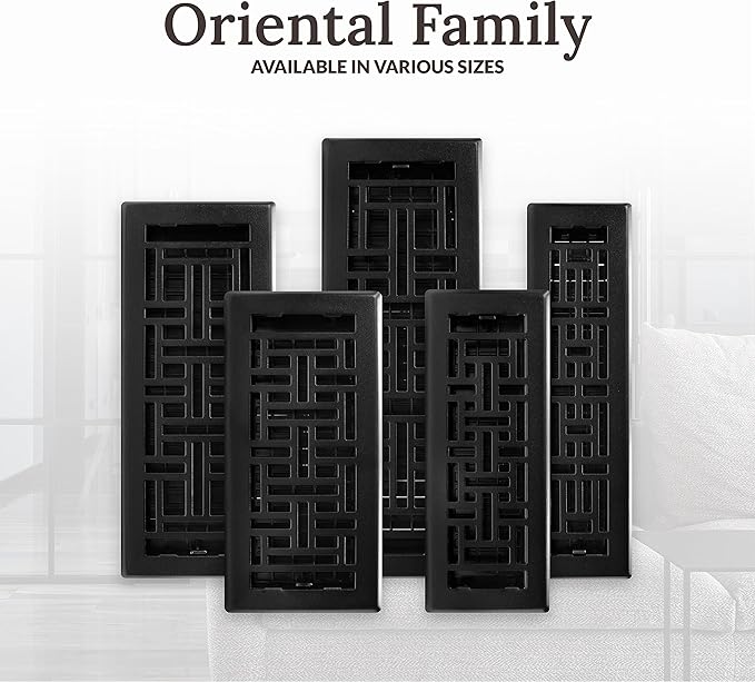 Decor Grates AJH212-BLK Oriental Floor Register, 2x12 Inches, Textured Black