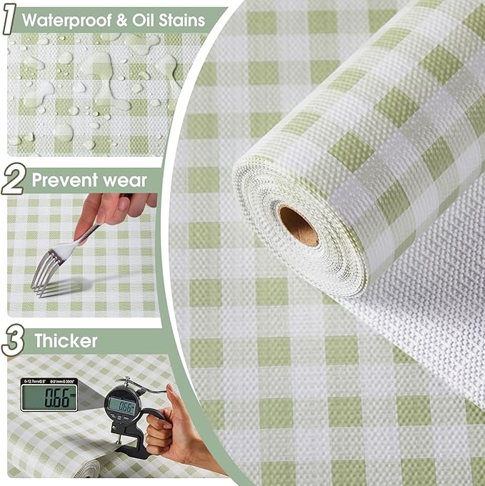 Drawer and Shelf Liner, Non-Slip Kitchen Cabinet Liners Non-Adhesive Thick Strong Grip Waterproof Washable Mats Protect Dresser Shelves Cupboard Bathroom Cabinets, Sage Green, 12 in X 10 FT