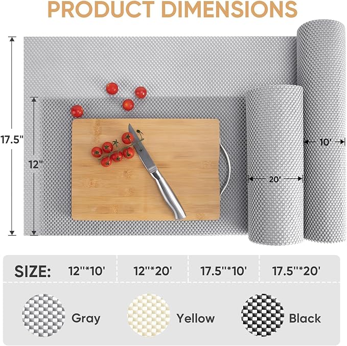 BALEINE Cabinet Liner, 17.5 in x 10 Ft Drawer Liner, Shelf Liners for Kitchen Cabinets Non-Adhesive, Non-Slip Protect Desks, Cupboard, Drawers, Shelves, Tableware (Gray)