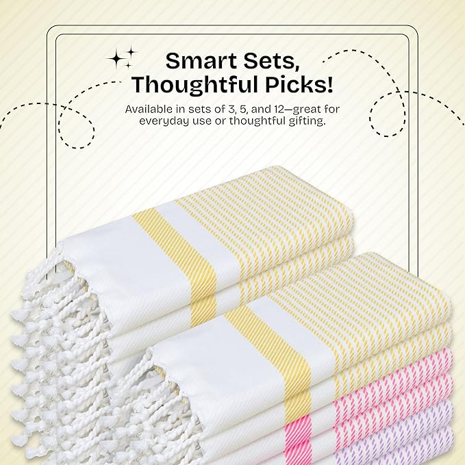 Multi Color Kitchen Towels 16x26 Inch, 3 Pack, 100% Cotton, Ultra Absorbent, Fast Dry, Machine Washable, Drying Dishes, Cleaning, Everyday Use - Lemon Yellow, Pink, Lavender