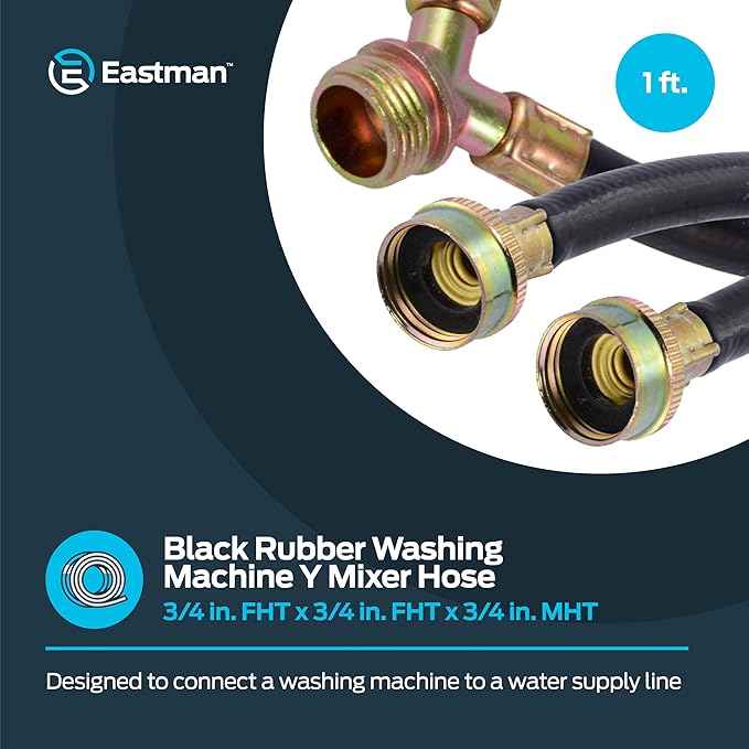 Eastman 12 Inch Rubber Washing Machine Connector, 3/4 In. FHT x 3/4 In. MHT, Y-Mixer Hose, 60349N