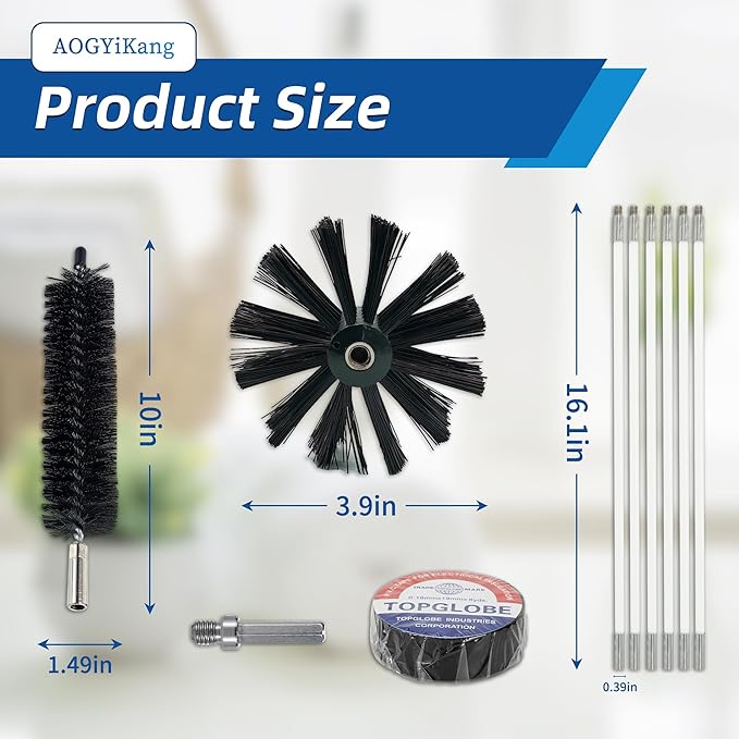 30 Feet Dryer Vent Cleaning Brush Kit, Multi-Scene Durability Chimney Brush with Flexible Nylon Rod, Multi-Purpose lint Cleaning Brush for Drill,Chimneys, fireplaces, Ventilation ducts