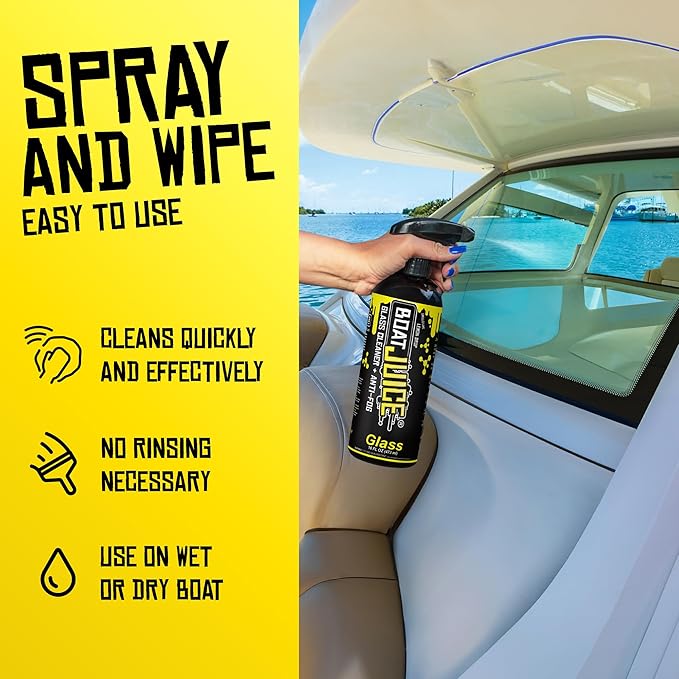 Boat Juice 2in1 Boat Glass Cleaner & Anti-Fog Spray | Boat Cleaner for Glass, Windows, & Electronic Screens | Lemon Drop Scent | Marine Detailing & Cleaning Supplies, Accessories | Made in USA (16oz)