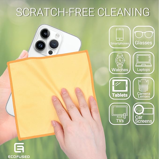 Eco-Fused Microfiber Cleaning Cloths Double-Sided - 5 Pack - 6.6 x 6.2 inch - Microfiber and Suede Cloth for Smartphones