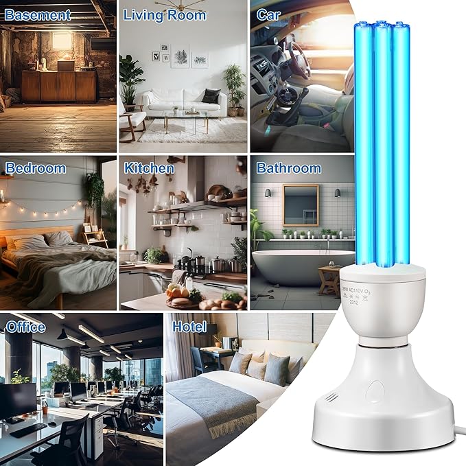 Qualirey 2 Pack 25 Watt UV Light Disinfection, UVC Light with E27 Base and Remote Control and UV Protection Glasses, Light Bulb for Basement/Bedroom/Kitchen, with Ozone