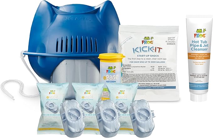 FROG @Ease Floating System and Pipe & Jet Cleanser for Swim Spas - Self-Regulating Swim Spa Sanitizer and Deep Clean Purge - Sanitizing Minerals & SmartChlor Technology - 4 Month Fresh Start Bundle