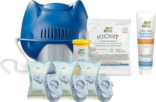 FROG @Ease Floating System and Pipe & Jet Cleanser for Swim Spas - Self-Regulating Swim Spa Sanitizer and Deep Clean Purge - Sanitizing Minerals & SmartChlor Technology - 4 Month Fresh Start Bundle