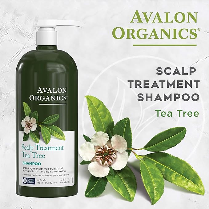 Avalon Organics Scalp Treatment Tea Tree Shampoo, Encourages Scalp Well-Being and Leaves Hair Soft, 32 Fluid Ounces, (Pack of 2)
