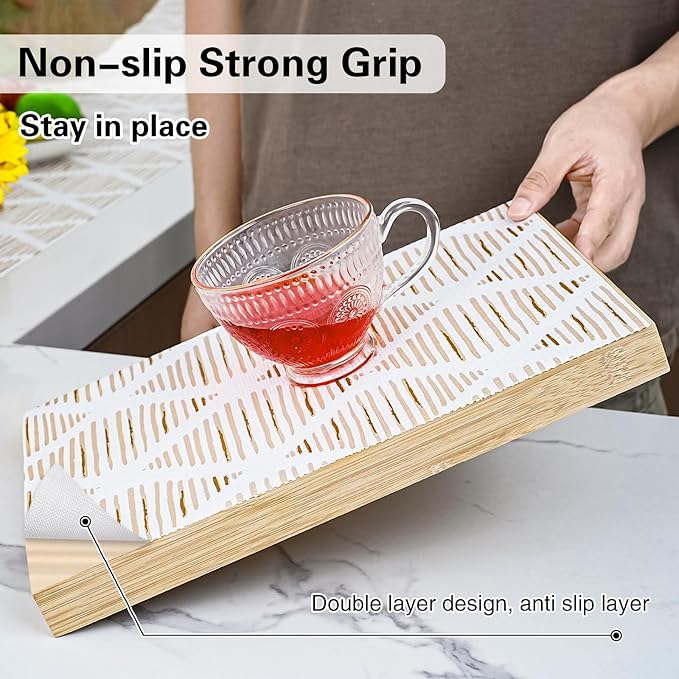 Drawer and Shelf Liner for Kitchen Cabinet,Non-Adhesive Cabinet Liners 18in x 10FT,Waterproof Shelf Paper Non-Slip Mats Cupboard Liner Contact Protect Dresser/Shelves/Table-Brown Stripes