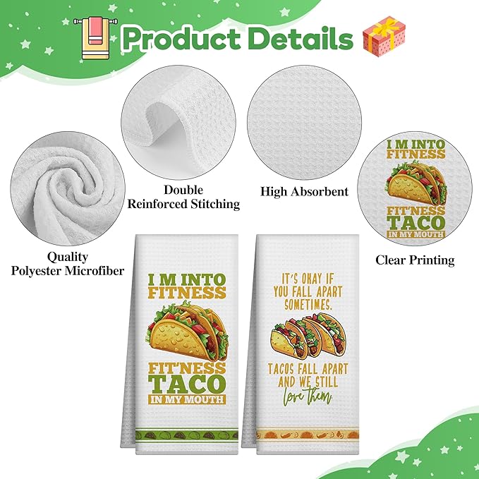 Taco Kitchen Decorative Dish Towels Set of 2,Funny Kitchen Accessories,Hostess Taco Tuesday Gift,Best Housewarming Gifts 2025,New Home Gift Ideas,Mexican Thanksgiving Decor Hand Towels