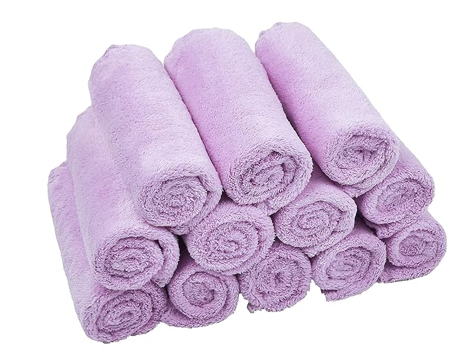 Kyapoo Baby Washcloths 12 Pack 12x12 Inches Microfiber Coral Fleece Extra Absorbent and Soft for Newborns, Infants and Toddlers-Purple