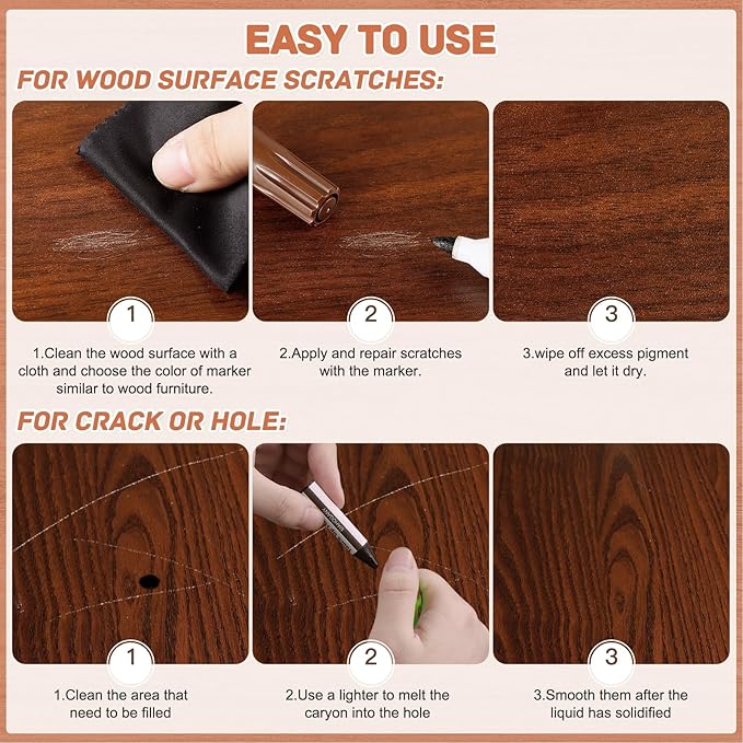 DEWEL Furniture Markers Touch Up, 17 Pcs Wood Scratch Repair Kit, Upgrade Wood Furniture Repair Markers and Wax Sticks for Stains, Scratches, Wood Floors, Tables, Bedposts