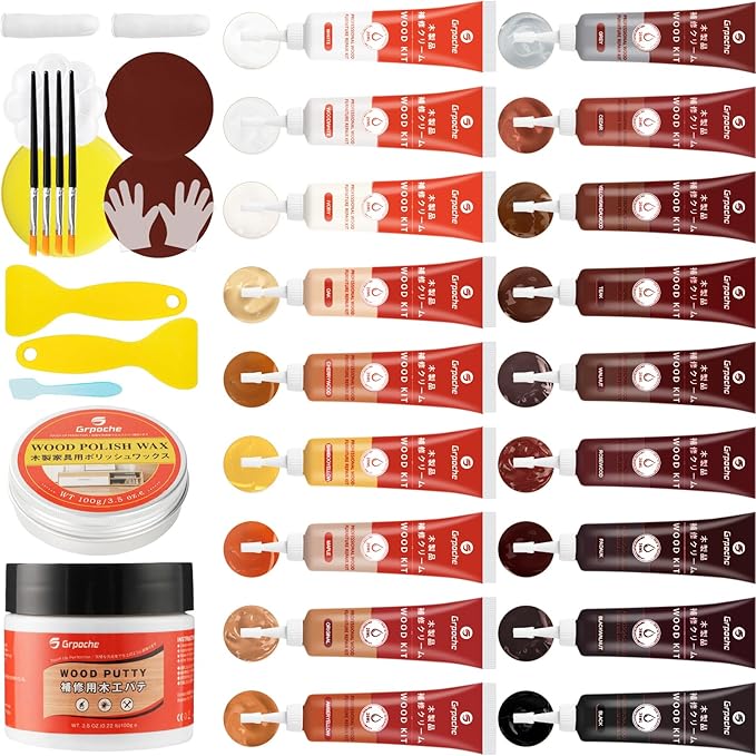 Wood Furniture Repair Kit, 18 Colors Wood Filler Putty, Hardwood Laminate Floor Repair Kit Touch Up Paint Restore Scratch, Cracks, Discoloration for Furniture, Door, Cabinet, Floor, Table Surface