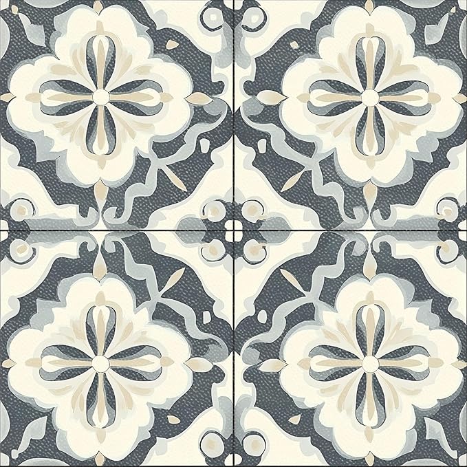 10PCS 12x12 Inch Gray Blue Vintage Floral Peel and Stick Floor Tiles Removable Self Adhesive Vinyl Flooring Stickers for Bathroom Kitchen Entryway Home Decor