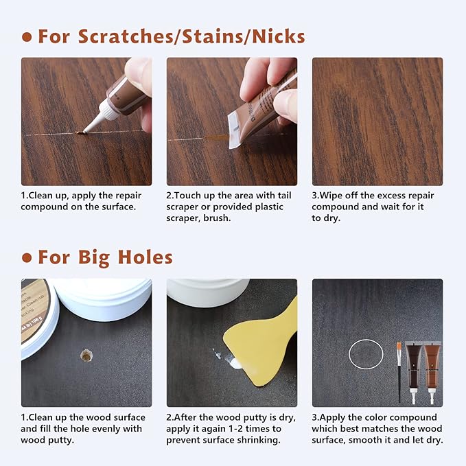 SEISSO Wood Furniture Repair Kit, Wood Putty Repair Fillers, Hardwood Laminate Floor Repair Kit, Restore Any Holes, Scratches, Cracks, Gouges for Wooden Floors, Cabinet, Cherry, Walnut