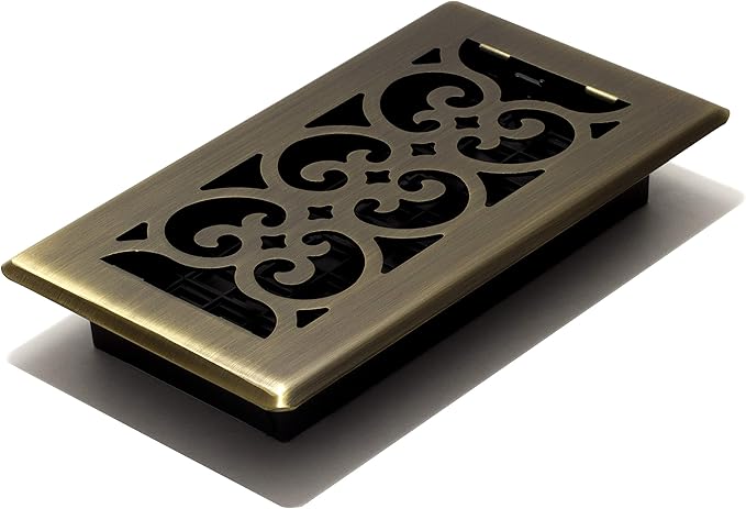 Decor Grates SPH408-A Scroll Design Floor Register, 4x8 Inches, Antique Brass Finish