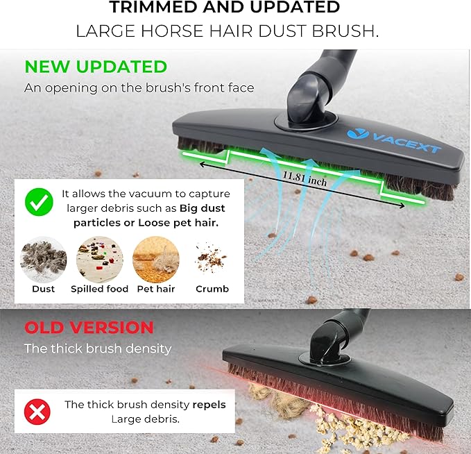 Upgraded Hardwood Floor Attachment with Horse Hair Soft Bristles & Flexible Brush Head for Vacuum Cleaners Using 1 ¼'' (1.25inch) (32mm) Accessories - Work on Low Carpet & Wood/Bare/Tile/Hard Floors