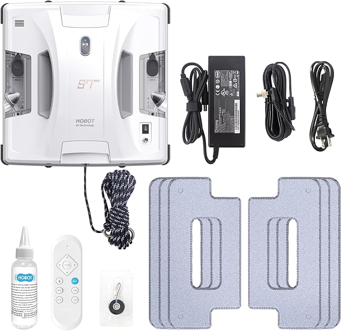 HOBOT S7 Pro Window Cleaning Robot | Dual Mop Polish Hand Wiping Technology, 15nm Ultrasonic Spray, 4800Pa Suction | Automatic Window Washer Robot for Framed/Frameless Glass, Indoor & Outdoor Use