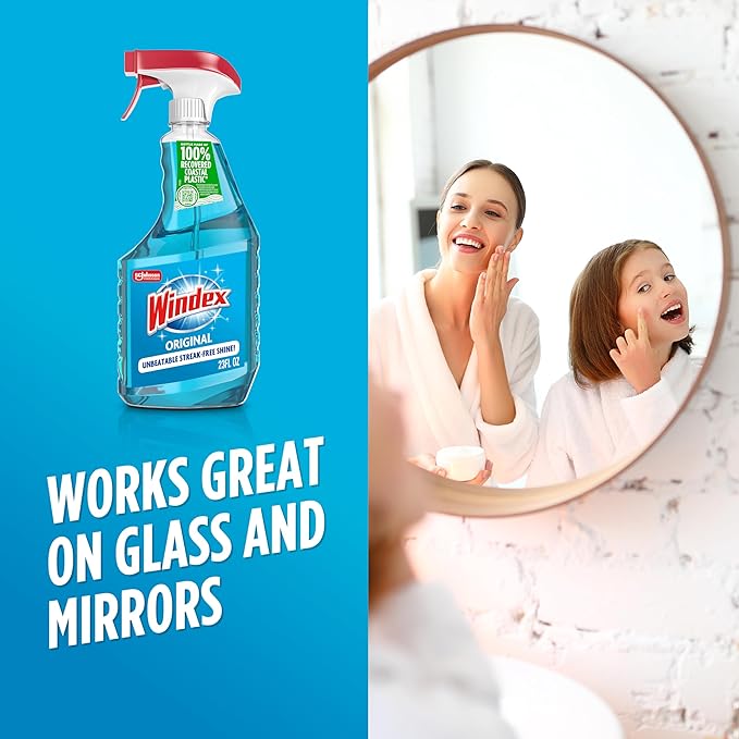 Windex Glass and Window Cleaner Spray Bottle, Bottle Made from 100% Recycled Plastic, Surface Cleaning Spray, Original Blue Scent, 23 Fl Oz,6 Count (Pack of 2)