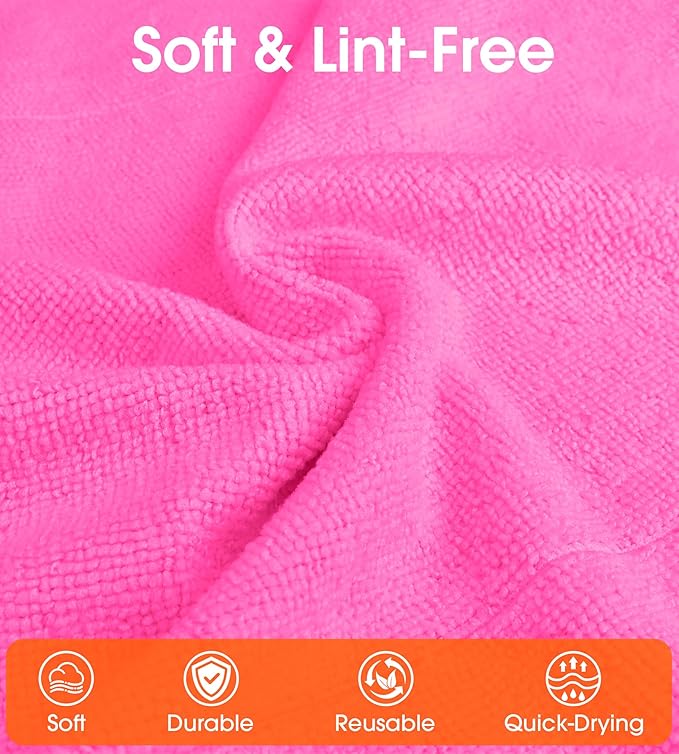Microfiber Cleaning Cloth Roll - 100 Pack Tear Away Microfiber Paper Towels, Reusable, Washable, Scratch-Free, Kitchen Towels for Car, Home, Kitchen, Glass, Dishes (Hot Pink)