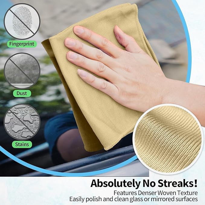 HOMERHYME Microfiber Cleaning Cloth - 6 Pack Glasses Cleaning Cloth, 16" x 14" Window Cleaning Rags, Streak Free Lint Free Polishing Cloths Wipes for Eye Glass, Stainless Steel, Windshield, Beige