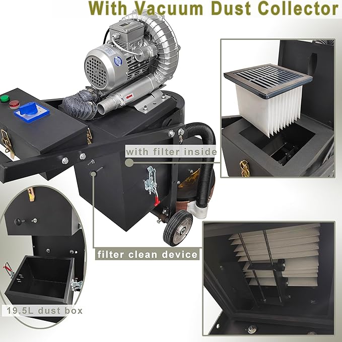 TECHTONGDA Electric Floor Grinder for Concrete Epoxy Ground with Vacuum Dust Collector Sander Polisher for Removing Floor Coating with 4 Heads External Fan 380 Type 220V