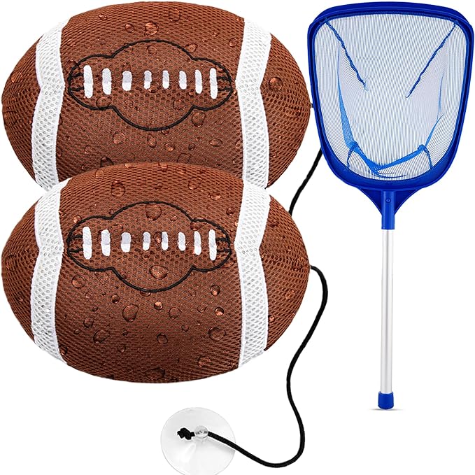 Hot Tub Scum Absorber Football ScumGuard Mesh - 2-Pack Oil & Scum Absorber for Spa, Hot Tub & Pool - Keeps Water Clear & Filters Protected - Includes Pool Net Skimmer & 2 Washable Football Absorbers
