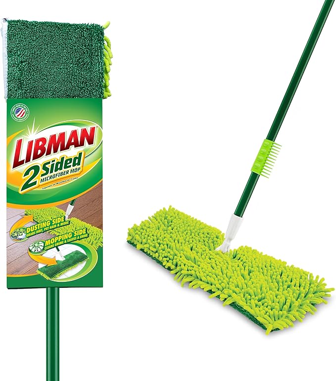 Libman 18" 2-Sided Microfiber Dust Mop, Double Sided Dry Wet Mops for Floor Cleaning, Hardwood, Laminate, Tile Cleaner, 360 Degree Swivel Head, 49” Long Handle