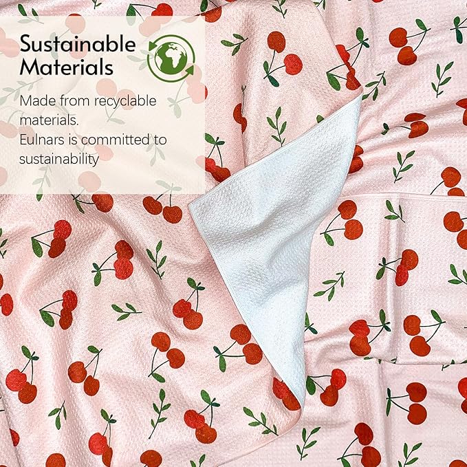 Kitchen Towels, 18" x 30" Dish Towels, Microfiber Tea Towels for Kitchen Drying, Superior Absorbency, Lemon Cherry Series, 2-Pack