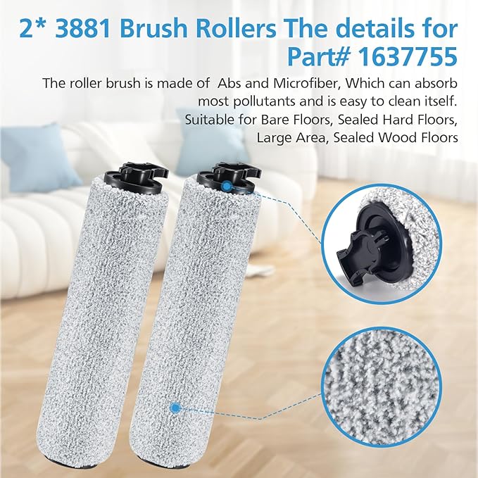 6-pack 3831 Vacuum Cleaner Brush Roll+ Filter Replacement Parts for Bissell Crosswave HF2/3845N/3831 Floor Scrubber, 3 Brush Rolls+3 Filters