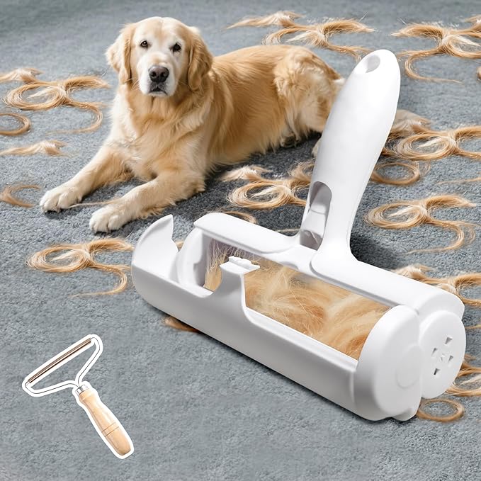 Roller Pet Hair Removal Tool – Reusable Lint Roller for Dogs & Cats – Self-Cleaning Fur Remover Brush - Portable, Multi-Surface Fur Removal Tool - Reusable Double Sided Travel Brush