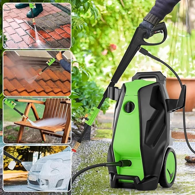 Pressure Cleaner, Heavy Duty Power Cleaner with Foam Cannon, 4 Nozzle Tips,33FT Hose and Soap Bottle for Home/Cars/Driveways/Patios/Decks/Fences(Green)