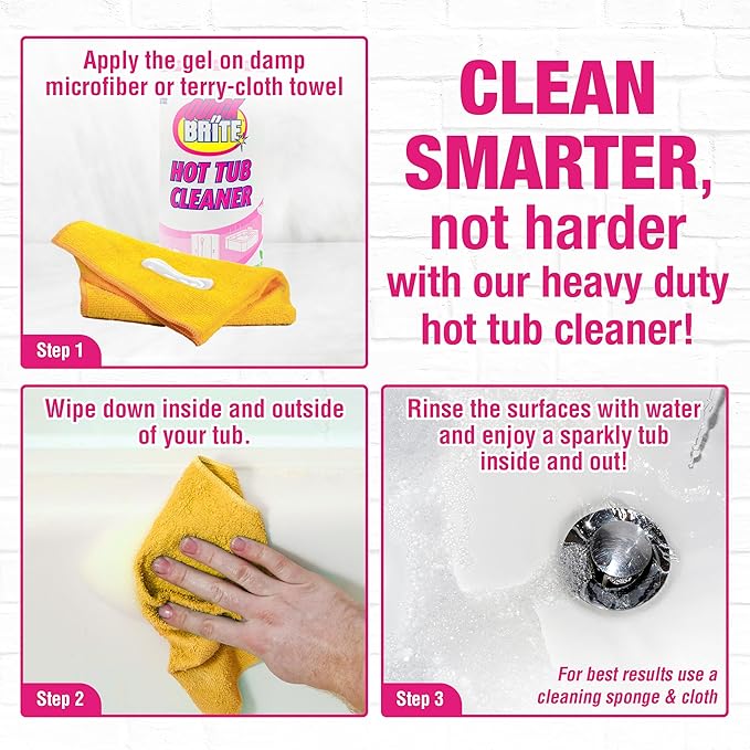 Quick N Brite Heavy Duty Hot Tub Cleaner Kit - Non-abrasive Cleaning Gel with Sponge and Cloth, 16 oz. (Packaging May Vary)